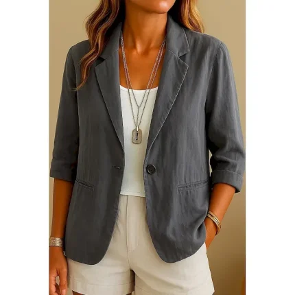 Women's Blazer Comfortable Breathable Pocket Casual Plain Office Street Casual Daily Wear Single Breasted Regular Turndown Regular Fit Long Sleeve Outerwear Blue Beige Gray Summer Spring