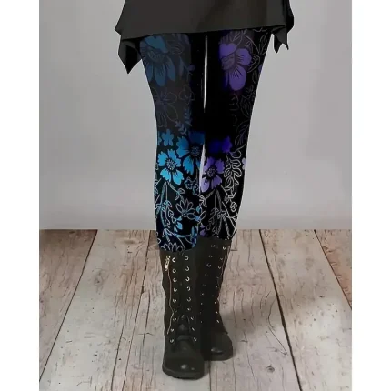 Women's Pants Trousers Leggings Cozy Leggings Streetwear Casual Full Length High Waist Floral Elastic Waist Print Breathability Comfortable Stretchy Vacation Street Daily Wear Blue Spring Fall