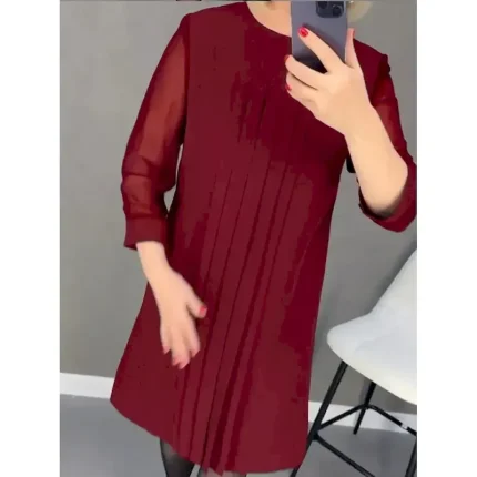 Women's Vintage Dress Mini Dress Patchwork Shirred Elegant Formal Crew Neck Long Sleeve Black Red Green Color